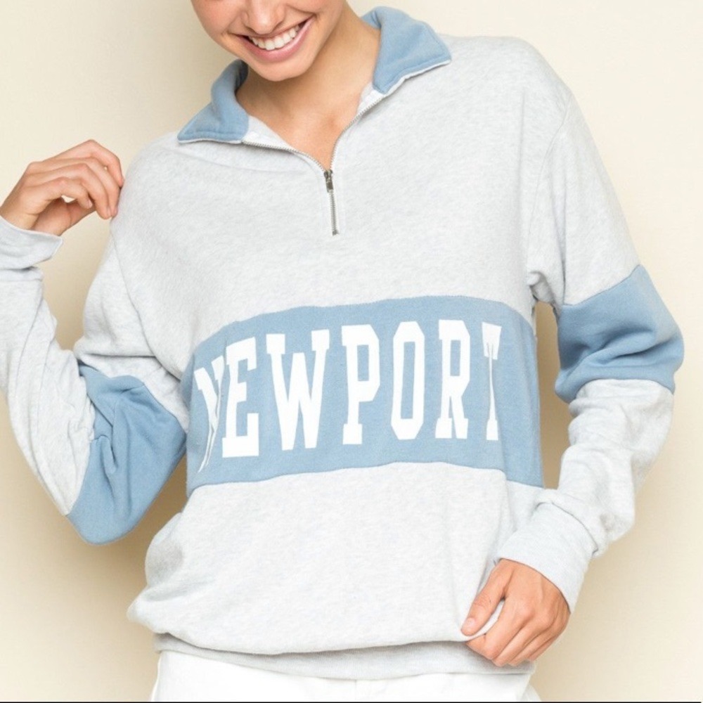 Brandy Melville Sweatshirt Womens One Size Gray Newport Quarter Zip Colorblock